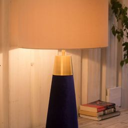 Grated Ginger White & Blue Solid Cylindrical Wooden Table Lamp-12