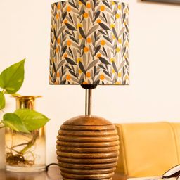 green girgit Yellow & Brown Printed Wooden Table Lamp With Printed Shade-21