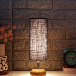 Devansh Blue Wood Table Lamp with Jute Shade-11