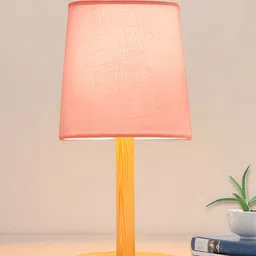 Homesake Pink & Beige Contemporary Wooden Frustum Shade Table Lamp-16