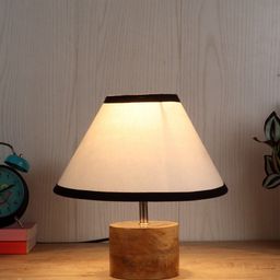 Devansh White & Black Wood Table Lamp with Cotton Shade-47
