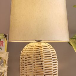 Decazone Beige & Cream Cotton Cylindrical Shaped Table Lamp-27