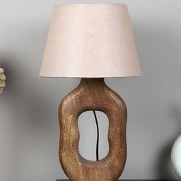 TU CASA Brown & Cream Wooden Frustum Shaped Table Lamp-image-57