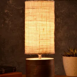 green girgit Brown Wooden Log Table Lamp with Jute Shade-0