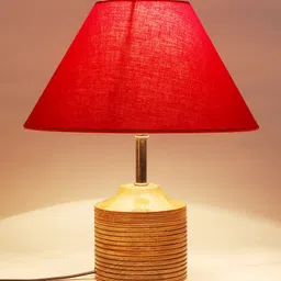 Devansh Red Frustum Shaped Cotton Shade Table Lamp With Wooden Stand-10