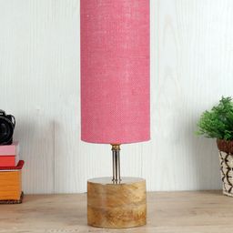 Devansh Pink & Beige Wood Table Lamp With Jute Shade-18