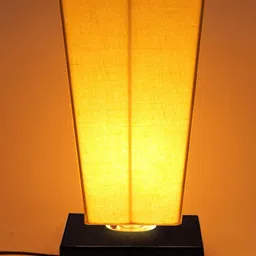 Devansh Yellow Pyramid Cotton Shade With Square Iron Base Table Lamp-0