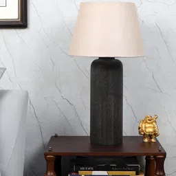 TU CASA Black & Cream Wooden Frustum Table Lamp-6
