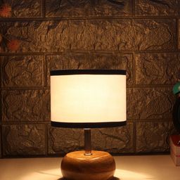 Devansh White & Black Solid Cotton Cylindrical Shade Table Lamp-34