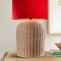 Decazone Red Wood Square Table Lamp with Adjustable Cord-0