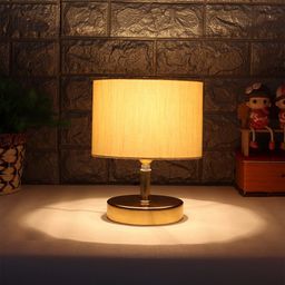 Devansh White Metal Table Lamp With Off-White Cotton Shade-45