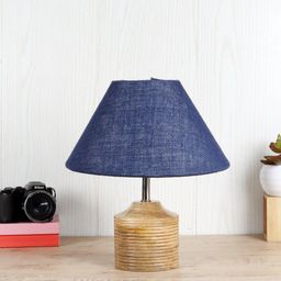 Devansh Blue Wood Table Lamp with Jute Shade-36