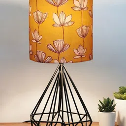Homesake Yellow & Beige Printed Metal Table Lamp-15