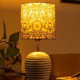 green girgit Black & White Printed Cylindrical Shaped Table Lamp-3