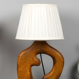 TU CASA Tan Brown & White Textured Wood Frusturical Shaped Table Lamp-23