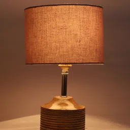 Devansh Grey Wooden Table Lamp With Cotton Shade-37