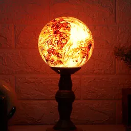 MFD HOME FURNISHING Golden & Red Printed Spherical Glass Table Lamp-45