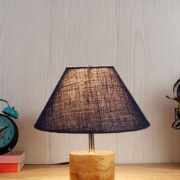 Devansh Blue Wood Table Lamp With Jute Shade-4