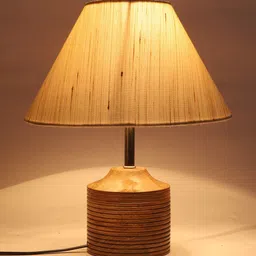 Devansh Off-White Wood Table Lamp with Cotton Shade-53