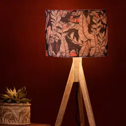green girgit Brown & Blue Leaves Trio Wooden Table Lamp-picture-51