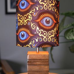Homesake Blue & Brown Printed Shade With Ribbed Wooden Base Table Lamp-25