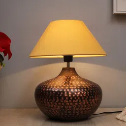 Homesake Brown Oil-Rubbed Gourd Antique Hammered Table Lamp with Golden Shade-23