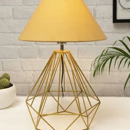 Homesake Gold-Toned & Yellow Diamond Shape Metal Base Table Lamp With Shade-9
