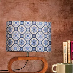 green girgit Floral Printed Oval-Shaped Wooden Table Lamp-42