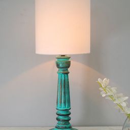 Homesake Traditional Country Cottage White & Green Algae Athens Table Lamp With Drum shade-10