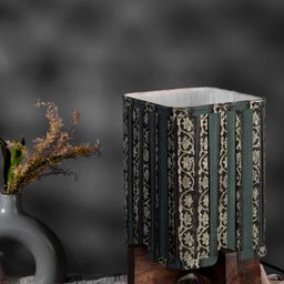 green girgit Green & Black Block Printed Wooden Table Lamp-3