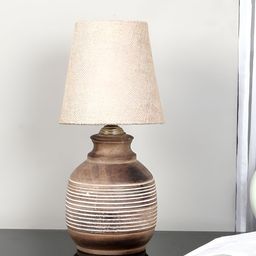 TU CASA Tan & White Wooden Frustum Shaped Table Lamp-image-24