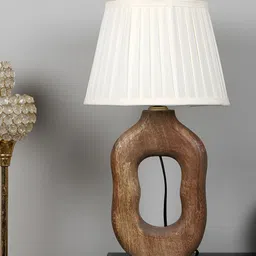 TU CASA Brown & White Textured Wooden Frustum Table Lamp-picture-12