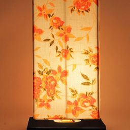 Devansh White &  Orange Printed Cotton Shade Table Lamp-12