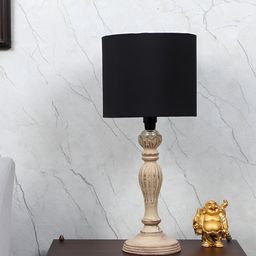 TU CASA Beige & Black Wooden Rectangle Table Lamp-31