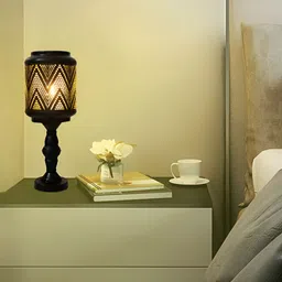 MFD HOME FURNISHING Black Metal Contemporary Cylindrical Shaped Table Lamp with Bulb-16