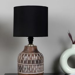 TU CASA Brown & Black Wooden Cylindrical Shaped Table Lamp-image-21