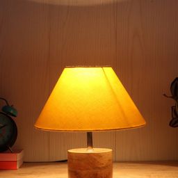 Devansh Yellow & Brown Wood Table Lamp with Shade-36
