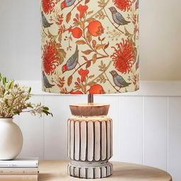 Homesake White and Red Floral Printed Wooden Contemporary Cylinderical Table Lamp-30