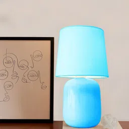 Homesake Turquoise Blue Ceramic Table Lamp With Fabric Shade-15