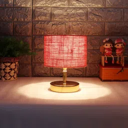 Devansh Pink & Gold-Toned Metal Table Lamp With Jute Shade-20