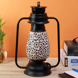 Devansh Black & White Mosaic Lantern Table Lamp-20