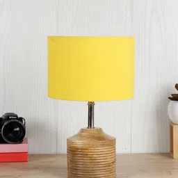 Devansh Yellow Wood Table Lamp with Cotton Shade-34