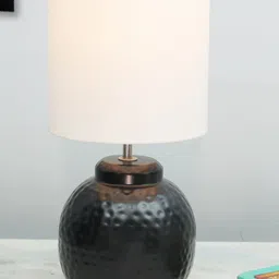 Homesake Ginger Jar White & Black Antique Matte Finish Metal Table Lamp With Drum Shade-29