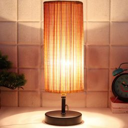 Devansh Beige Colored & Black Solid Table lamp with Bamboo Shade-0