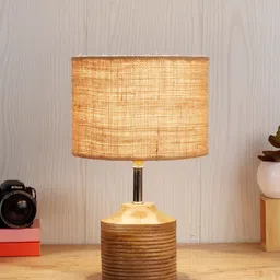 Devansh Beige Wooden Table Lamp with Jute Shade-14
