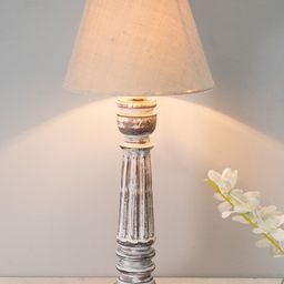 Homesake White Traditional Country Cottage Distressed Wooden Table Lamp With Jute Shade-3