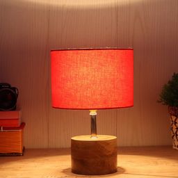 Devansh Orange Wooden Table Lamp with Cotton Shade-44