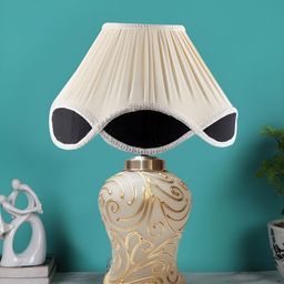Devansh White Textured Glass Traditional Frusturical Shaped Table Lamp-12