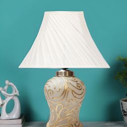 Devansh Off White Textured Glass Traditional Frusturical Shaped Table Lamp-8