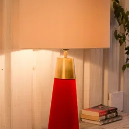 Grated Ginger Red & White Solid Wood Table Lamp-24